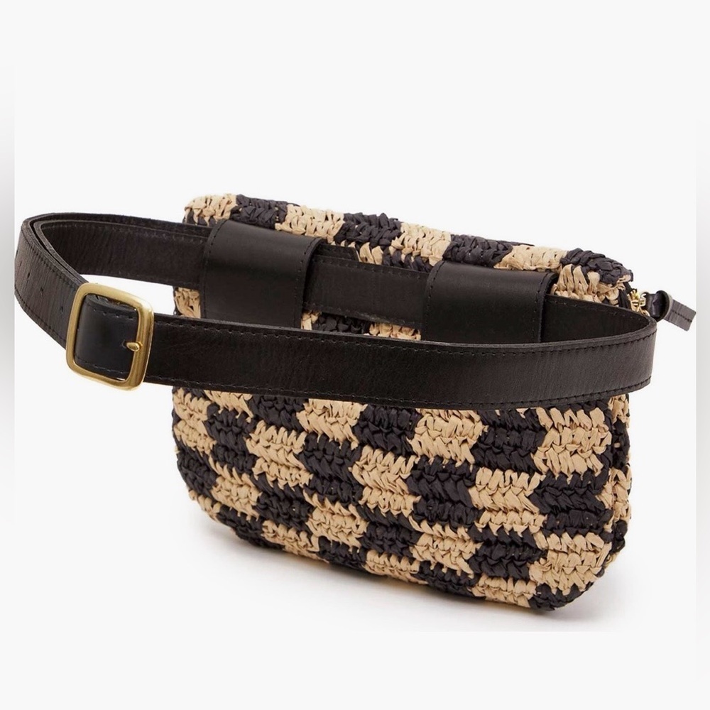 SOLD OUT Clare V Belt Bag NWT Checkerboard Raffia Woven Crossbody Rare - Picture 3 of 16
